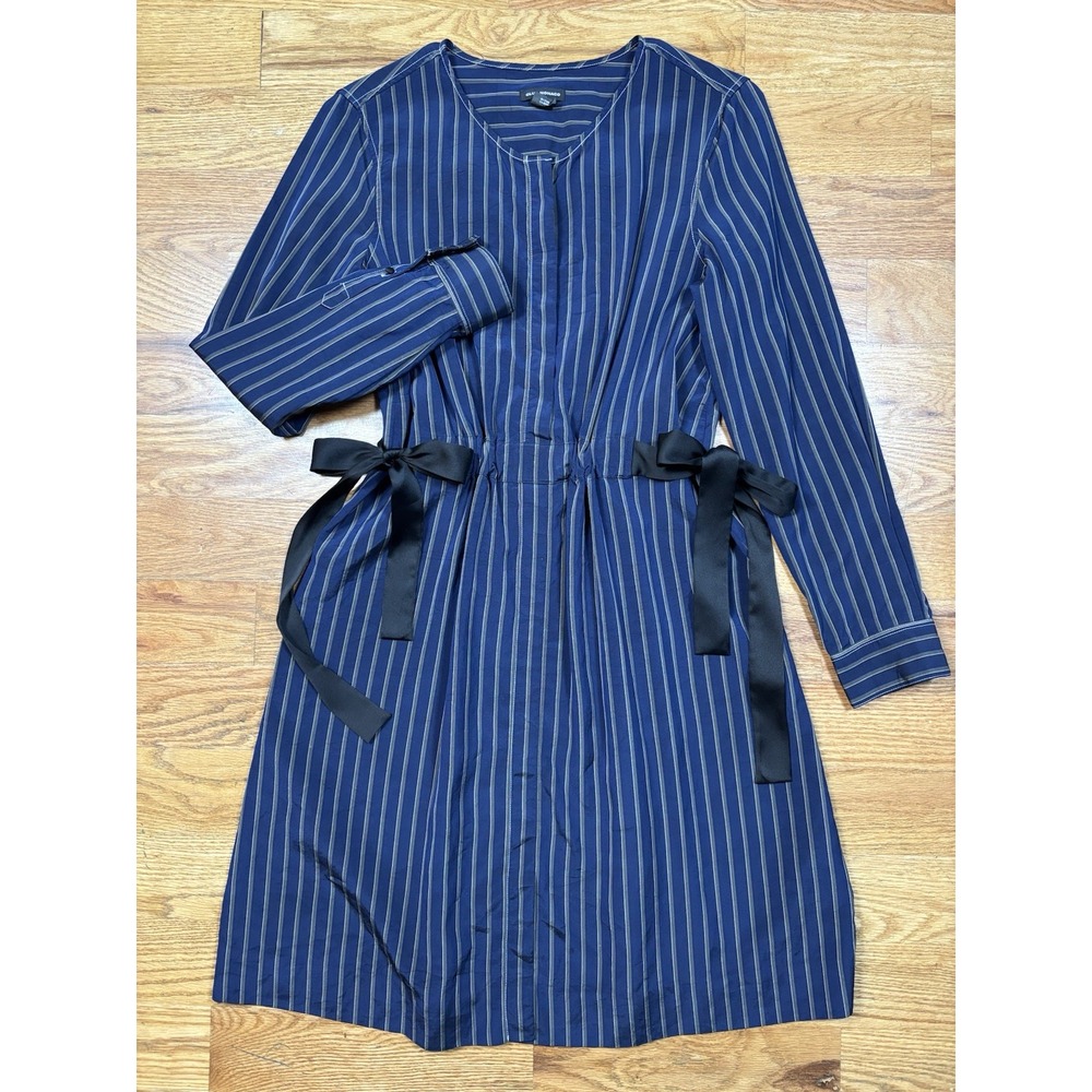 Club Monaco Long Sleeve Dress Size‎ 6 Blue Black Stripe Belt Winter Holiday